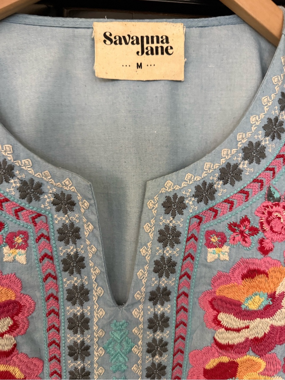 Savanna Jane Light Blue Floral Embroidered Tunic - Picture 2 of 3